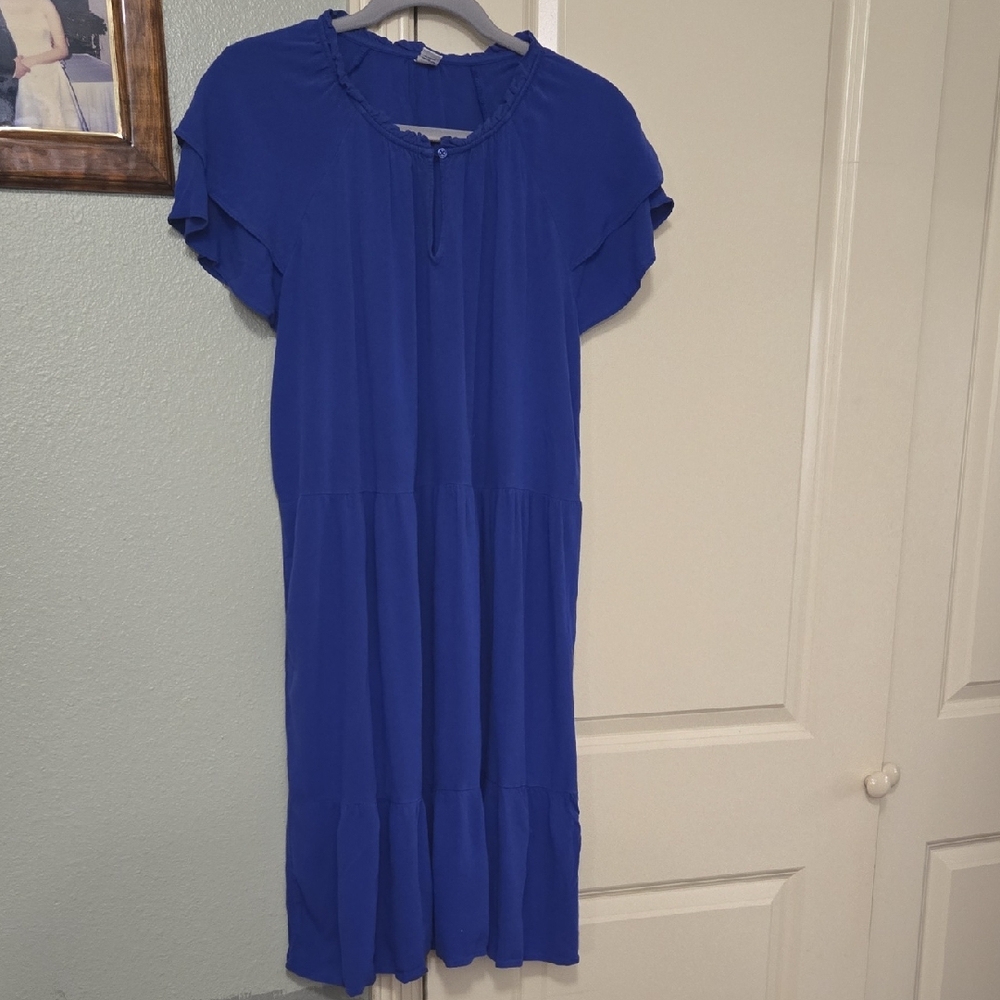Old Navy Vibrant Blue Button-Front Tiered Dress